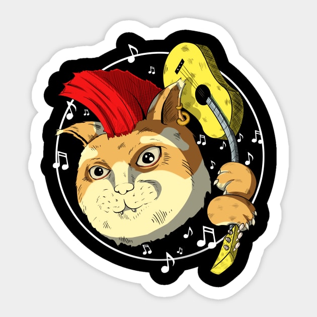 Punk cat. Rock music cat. Sticker by wooartsd